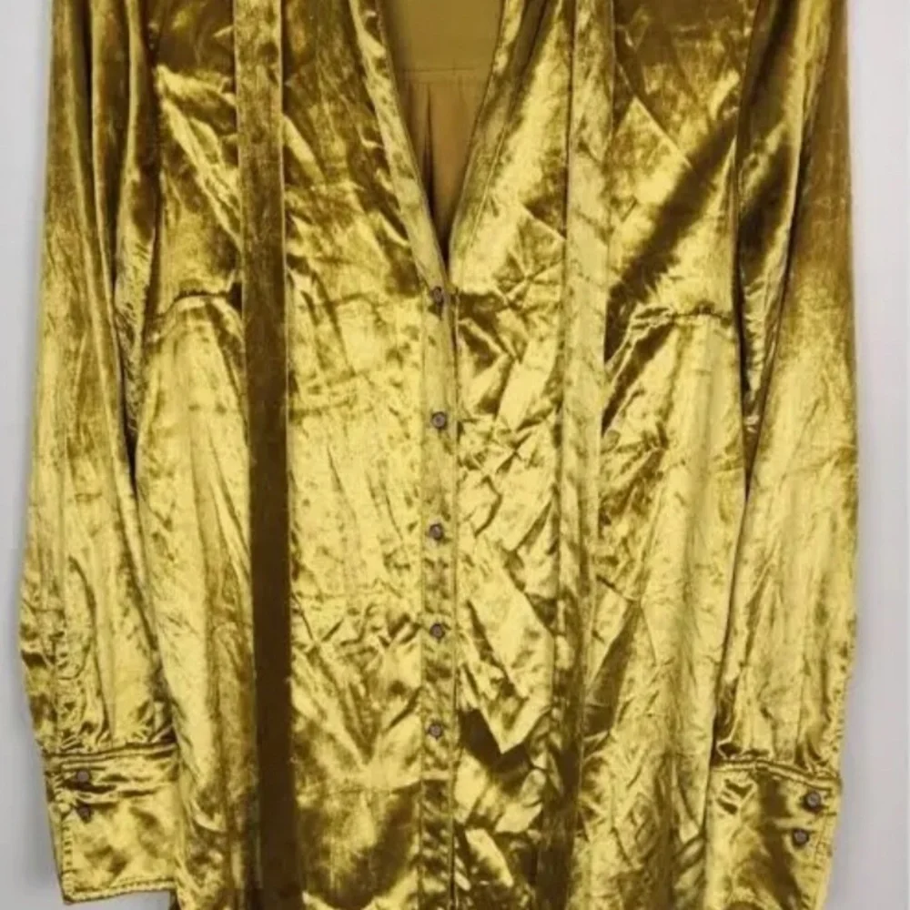 Anthropologie Maeve Crushed Velvet High Low Tunic￼ Top Size 4 Yellow Gold Boho - Picture 3 of 3